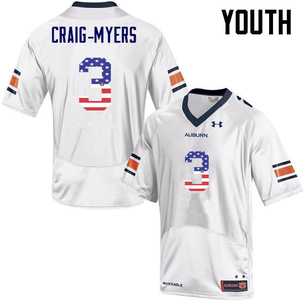 Youth #3 Nate Craig-Myers Auburn Tigers USA Flag Fashion College Football Jerseys-White